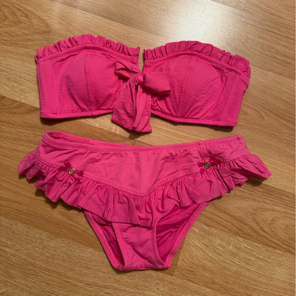 Betsey Johnson Vibrant Pink Ruffled Bikini Set